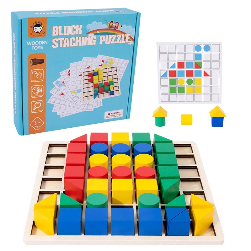 บล็อคไม้ปริศนา ของเล่นไม้เพื่อการศึกษา การพัฒนาทางปัญญาแนว Montessori