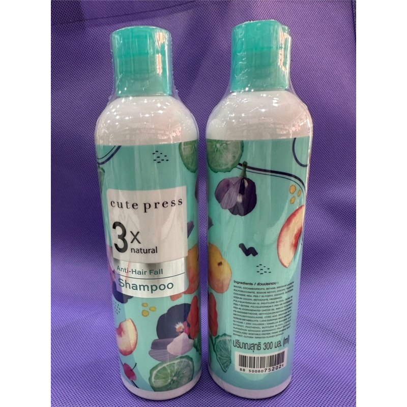 Cute Pressแชมพูป้องกันผมร่วง3X NATURAL ANTI HAIR FALL ลดการหลุดร่วงเส้นผมขนาด300ml