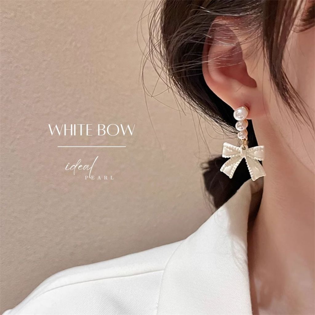 iDEAL ตุ้มหูไข่มุก White Bow ตุ้มหูมุก ของขวัญให้แฟน ตุ้มหูไข่มุกขาว ต่างหูไข่มุกสไตล์เกาหลี