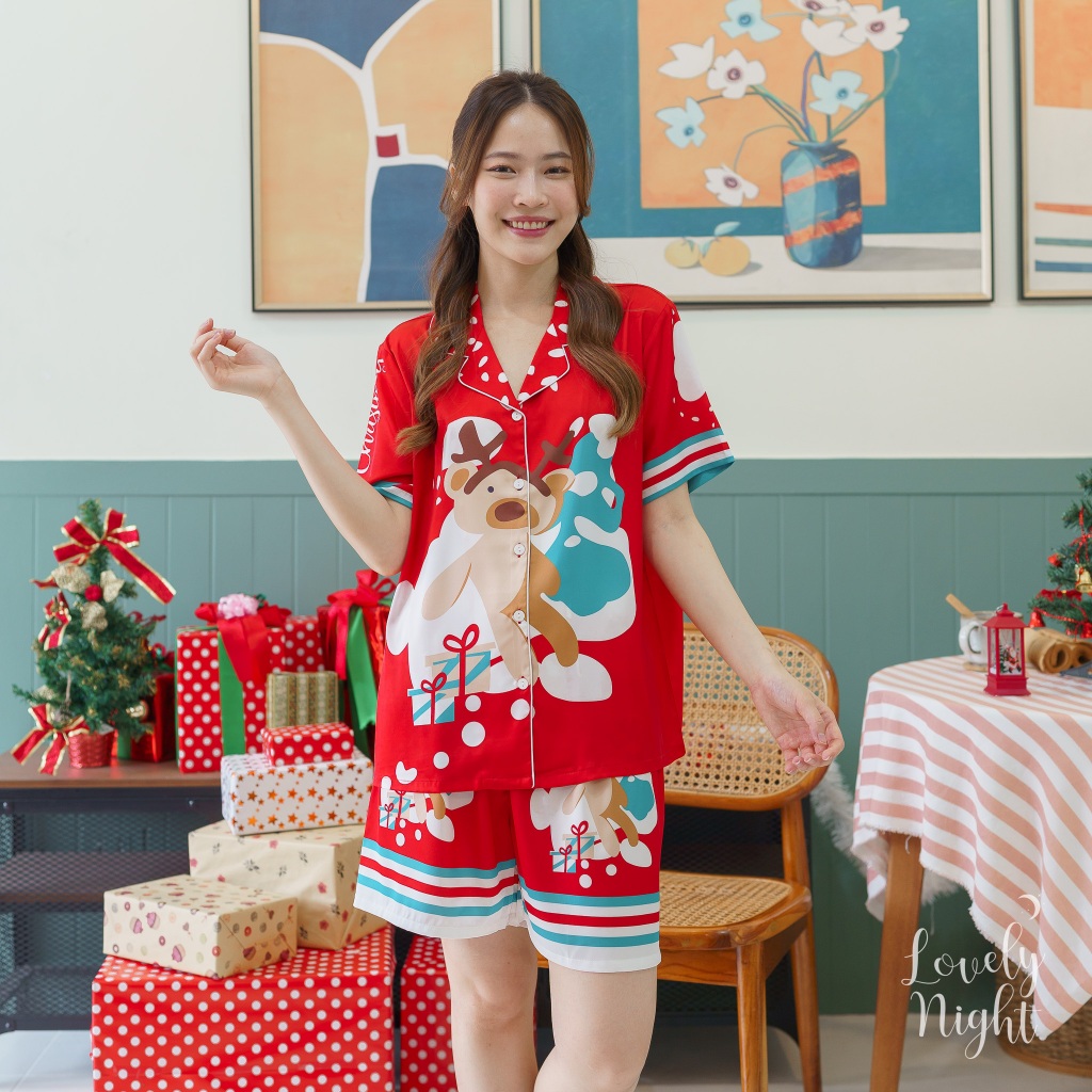 A90 ชุดนอนผู้หญิง LovelyNight แขนสั้น-ขาสั้น Christmas
