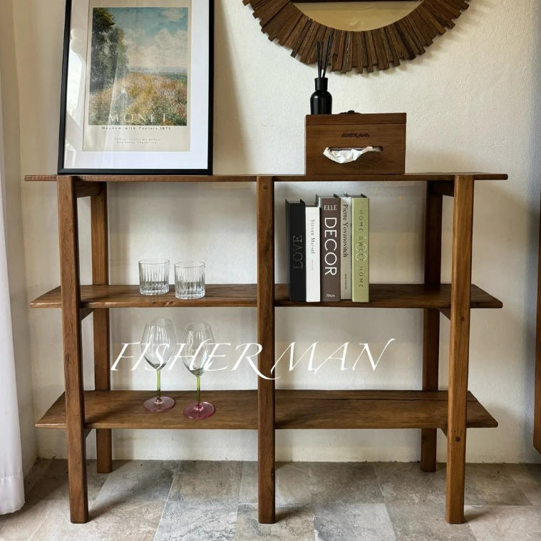 ชั้นวางของ วางหนังสือ ไม้สักเก่า Teakwood book shelf ขนาด 22*120*90cm