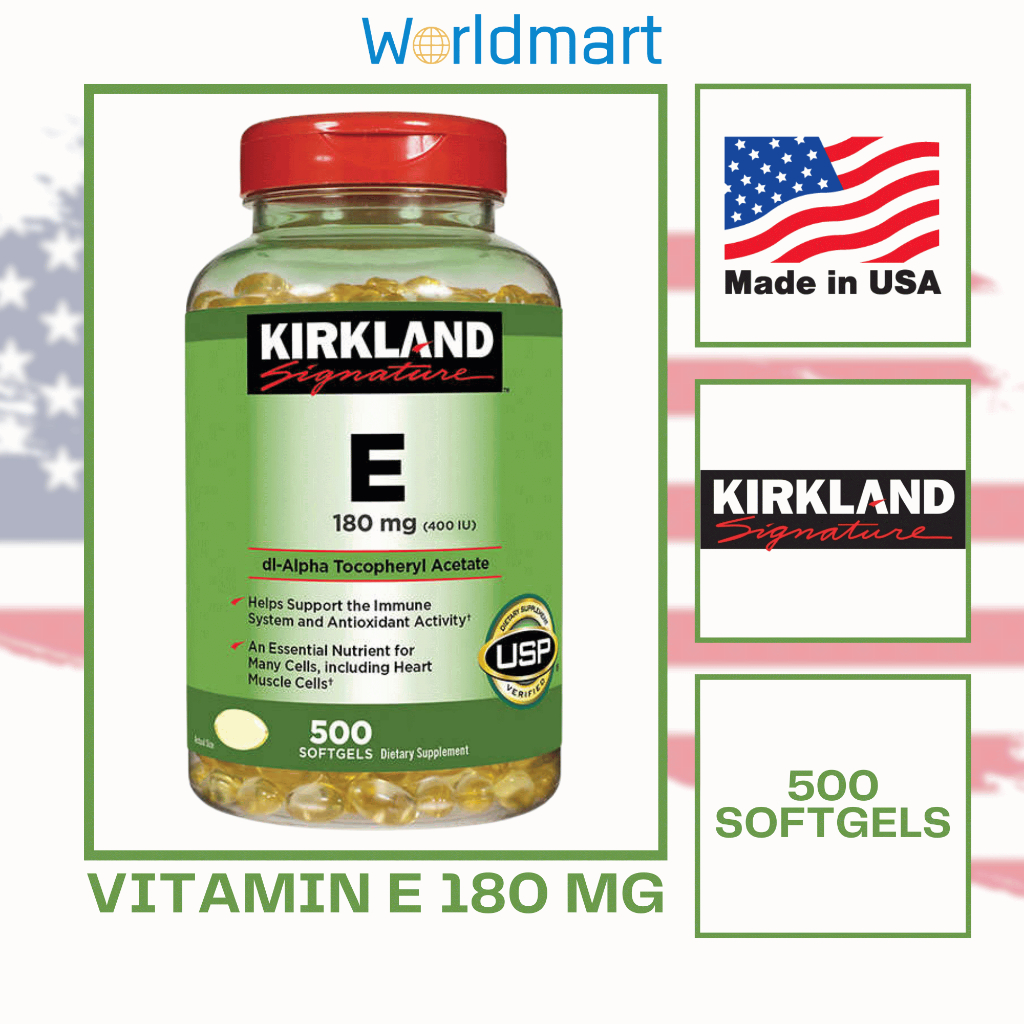 KIrkland Vitamin E180 mg 500 Softgels วิตามินอี เคิร์กแลนด์ สินค้านำเข้าจาก USA ของแท้ 100%
