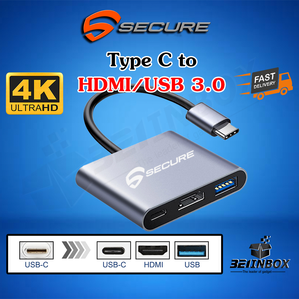 ของแท้ SECURE 3In1 แปลง Type C to HDMI USB3.0 PD Type C Hub Type C ต่อจอแยก