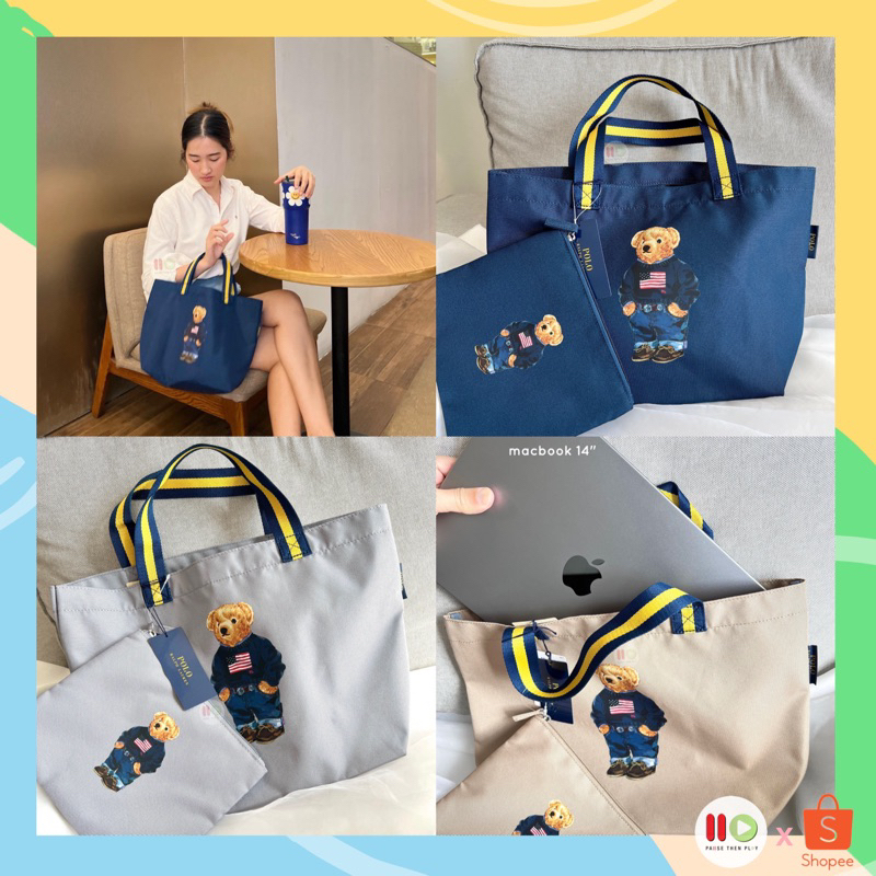 ⛱️ลด 398.-⛱️โค้ด •20DDX325• Ralph Lauren Polo Bear Tote Bag with Zip pouch (LIMITED Collection)