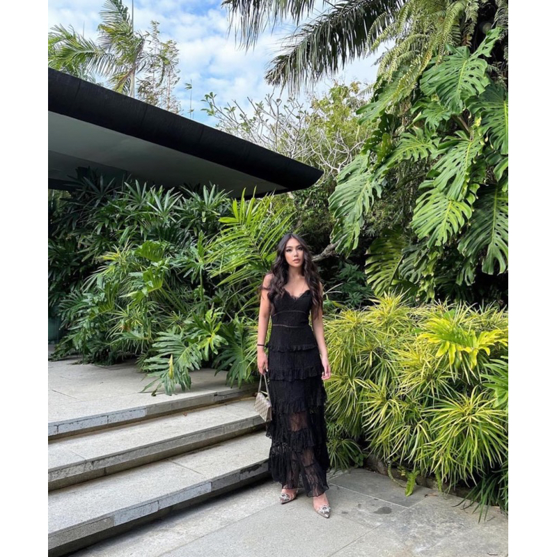 Mogwany พรี Meya Black Dress เดรสดำลายลูกไม้