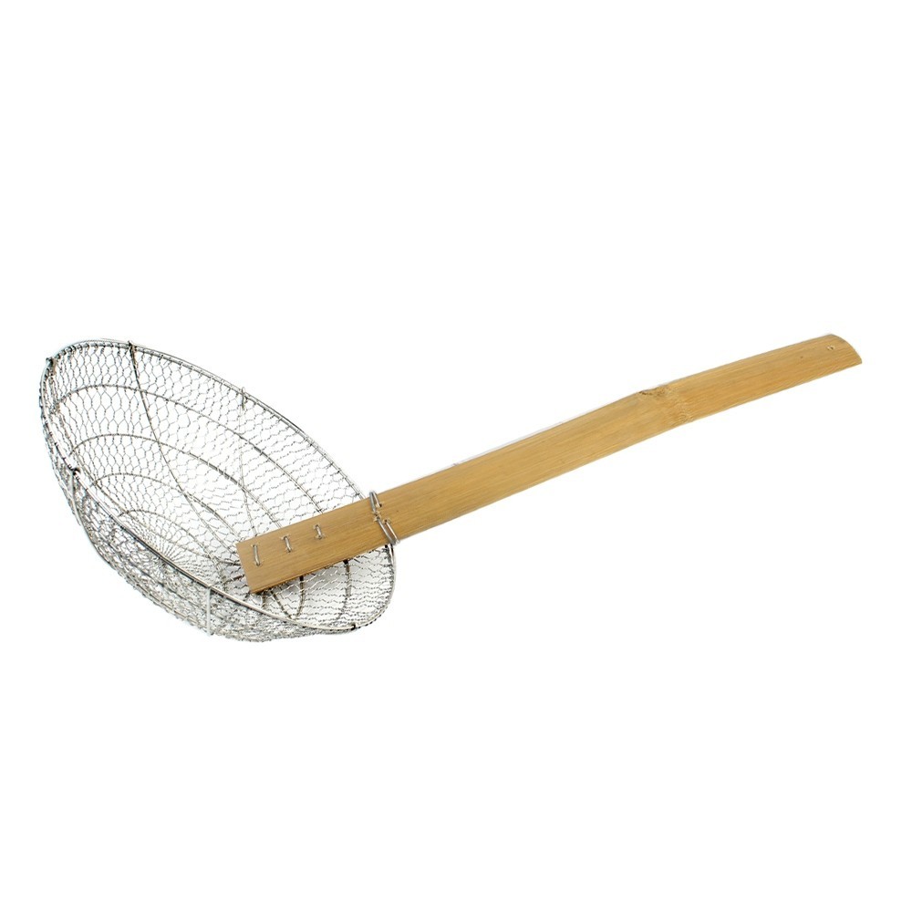 กระชอนอะลูมิเนียม ตะแกรงตักของทอด ด้ามไม้ยาว กระชอนกล้วยทอด ขนาด  7,8,9,10,12 นิ้ว - รูปที่ 2