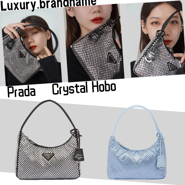 ปราด้า กระเป๋าใต้วงแขน Prada Re-Edition Duchesse และ Crystal Hobo/กระเป๋าผู้หญิง/สไตล์ประกาย