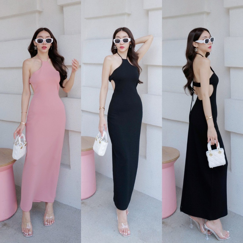 poshie(1143)เดรสยาวโชว์หลัง ป้ายHilook