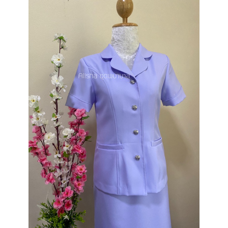 เสื้อพยาบาลสำเร็จรูปคอเทเลอร์มน(เสื้อ)ชุดพยาบาลสำเร็จรูปขาวโอโม่