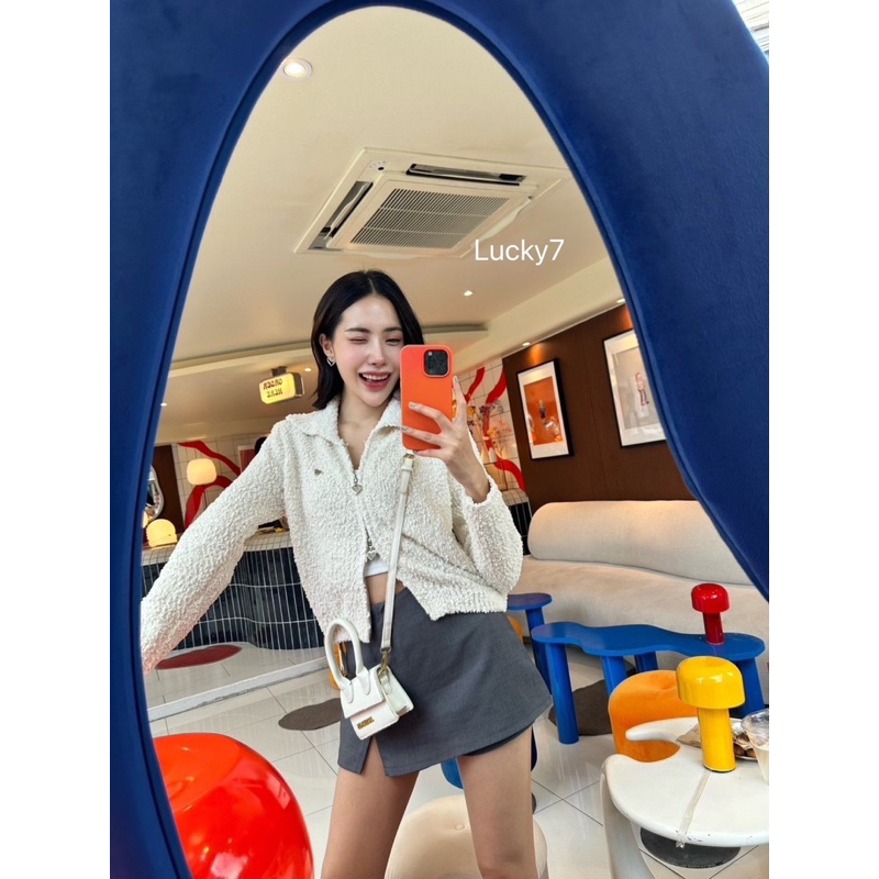 BY IRA Mashmellow Cardigan เสื้อไหมพรมคาร์ดิแกนคอปกแขนยาวซิปหัวใจ2หัว เนื้ป้าเลียนแบบขนแกะ น่ารัก ราคา ถูกที่สุด ดีลบีเคเค แกลเลอรีภาพที่ 3