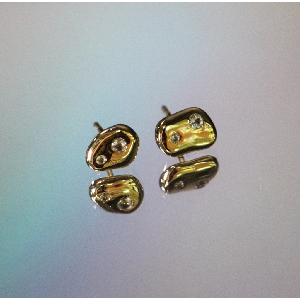 Mini Earring with White Topaz (Plated Brass Stud with White Topaz)