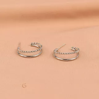 GLAMOR✨ต่างหูเงินแท้ Double Circle ต่างหูห่วงเงิน เท่น่ารัก ต่างหูแฟชั่น ตุ้มหูเงินแท้ 92.5