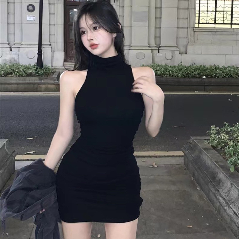เดรสดำมินิแขนกุดชุดกระโปรงสั้นสุดเซ็กซี่เข้ารูปสวยๆสไตล์ยุโรปใหม่ล่าสุด