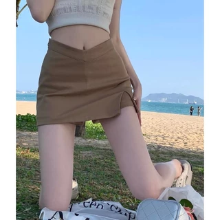 Cicishop(910)กระโปรงสั้นทรงเอ ซับกางเกง ดีเทลเอวV ผ่าข้างใส่แล้วหุ่นสลิม สไตล์ฝรั่งเศษ