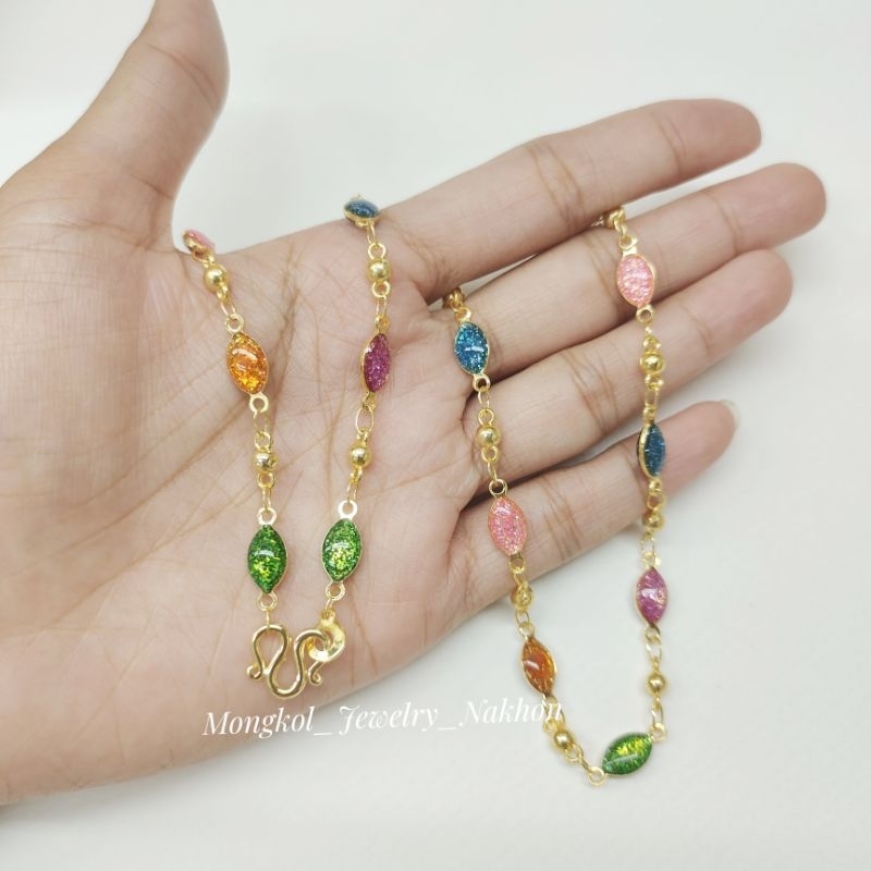 (แถมตะขอเพิ่มฟรี 1 อัน) สร้อยคอทองประดับนพเก้า มีความยาวให้เลือก