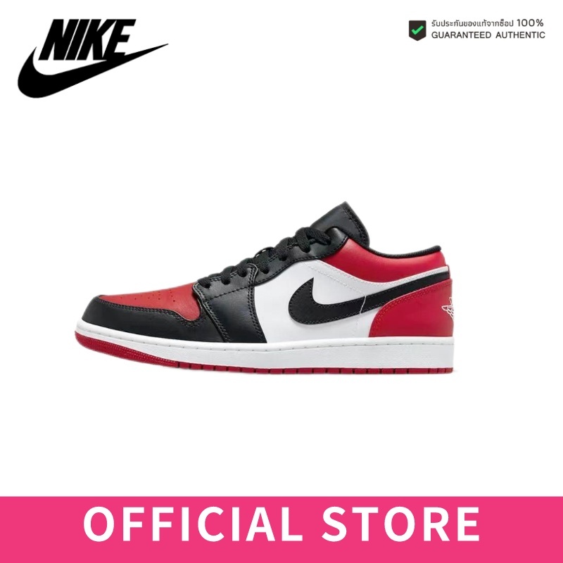 【ของแท้100%💯】Air Jordan 1 Low "bred toe" ทั้งสองเพศ ระบายอากาศ กันลื่น รองเท้าบาส