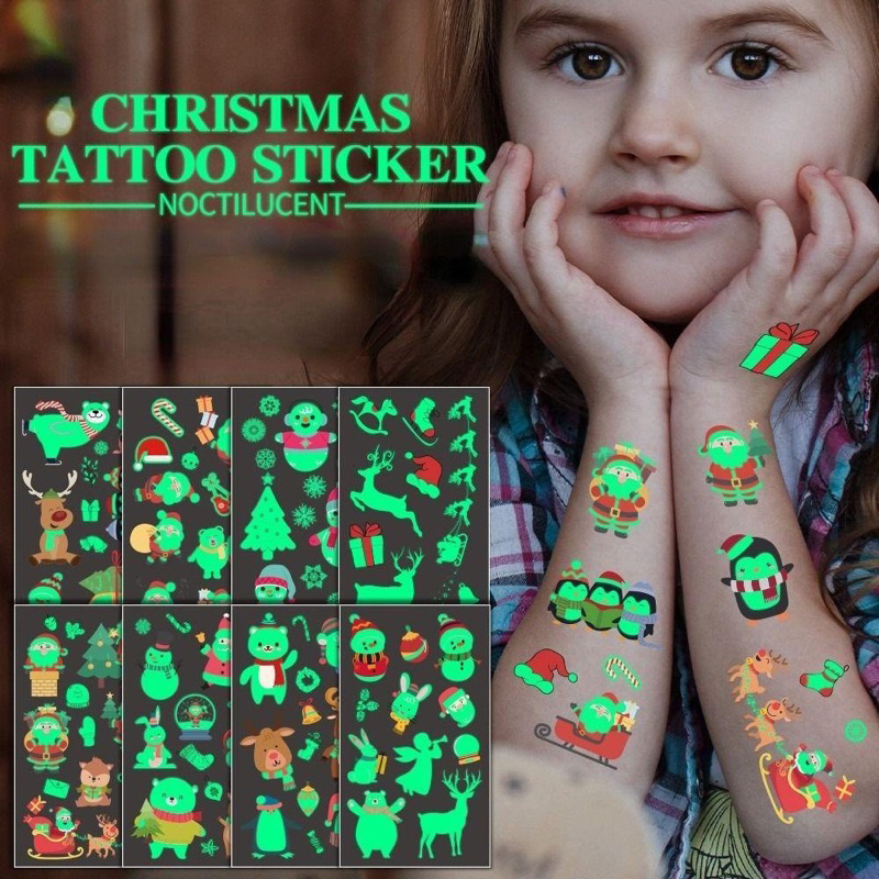 พร้อมส่ง 🎄 Xmas Tattoo เรืองแสง ของแจกคริสมาสต์ Christmas Tattoo Lookmaebaby