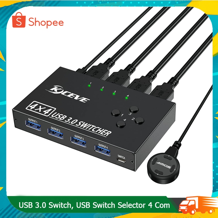 USB 3.0 Switch, USB Switch Selector 4 Computer Sharing 4 USB Devices KVM Switcher Box for Share Printer, Mouse, Keyboard