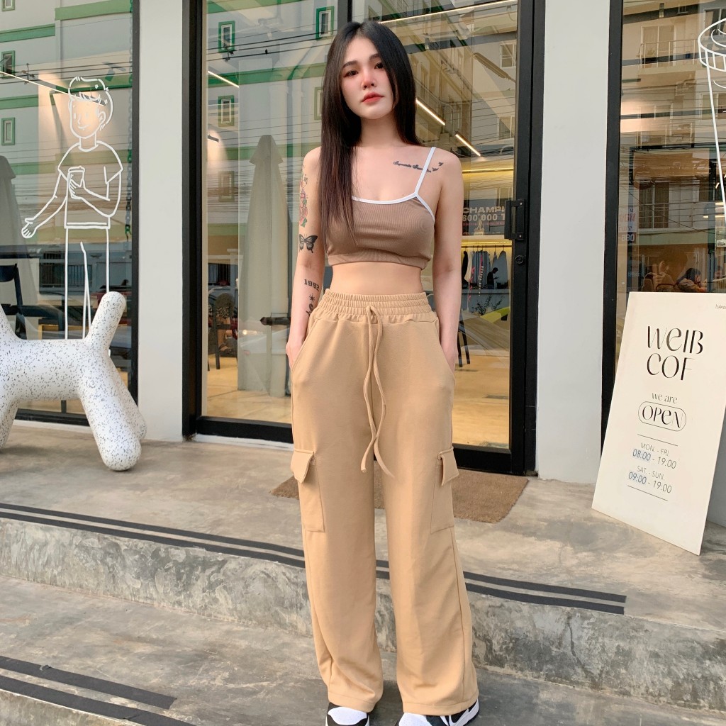 SpinnyHouse กางเกงคาร์โก้ ผ้าวูลเวฟยืดเยอะ ผ้าไม่หนาใส่สบาย   ทรงกระบอก y2k สาวอวบก็ใส่ได้น้า รุ่น กางเกงcarebear ราคา ถูกที่สุด ดีลบีเคเค แกลเลอรีภาพที่ 5