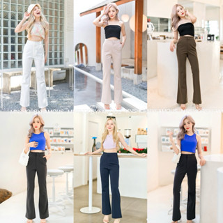 🍒ขาม้าตะขอ🍒กางเกงผ้าโรเซฟขาม้าเอวสูงตะขอซิปหน้า+งานป้ายร้านF…