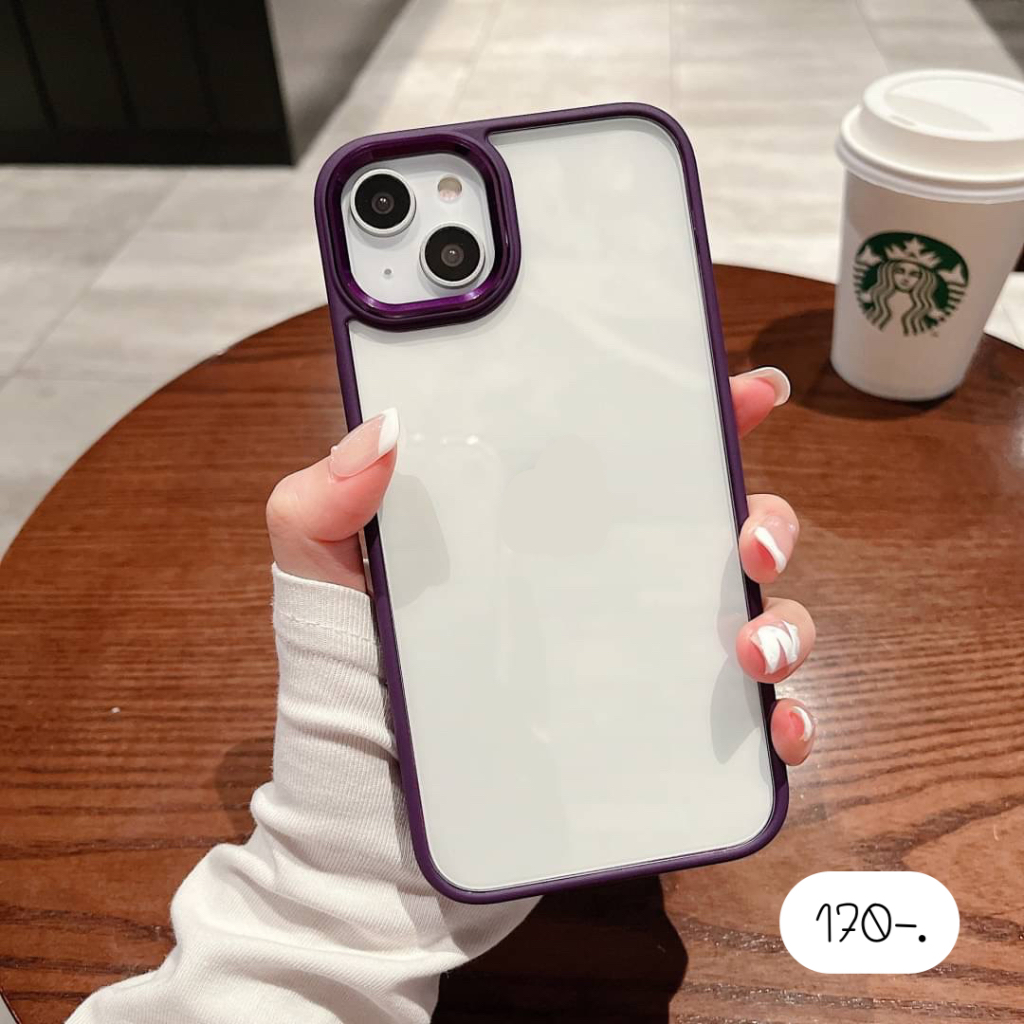 เคสใส เคสใสไอโฟน  14,14Plus,14Pro,14ProMax 💜เคสขอบกล้องเงาม่วงเข้ม