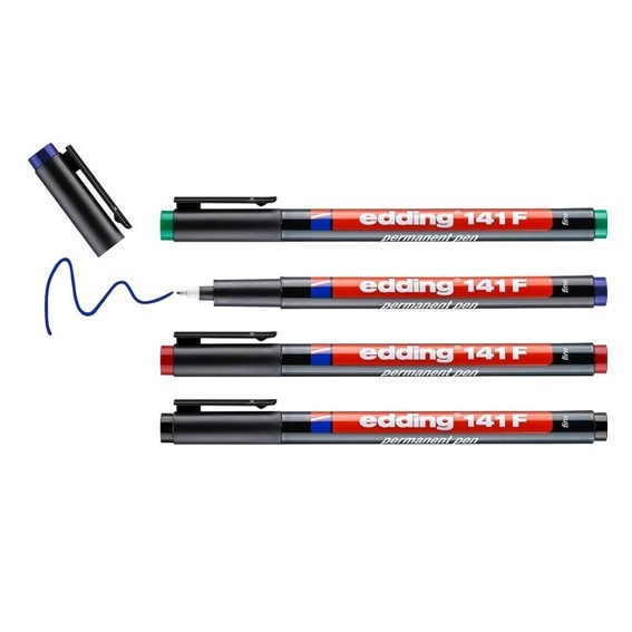 ปากกาเขียนซีดี แผ่นใส edding ลบไม่ได้ 141F หัวเข็ม กันน้ำ (0.6 mm.) ราคาต่อ 1 ด้าม