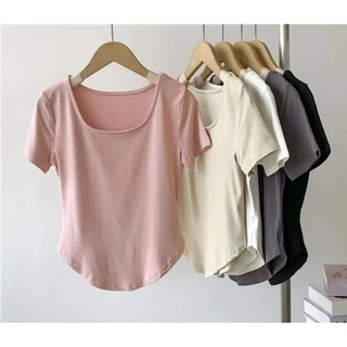 Px ราคาพิเศษ เสื้อแขนสั้นผู้หญิง คอกว้าง แหวกเอวสุดเซ็กซี่ แมทช์ง่าย ผ้านุ่มดีใส่สบาย
