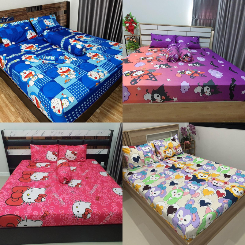 [รวมลายลิขสิทธิ์ ขนาด 5-6 ฟุต ] ชุดผ้าปูที่นอน 5 เซ็ต น่ารัก สีพื้น มีหลายแบบให้เลือก