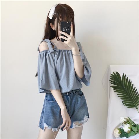 พร้อมส่ง GR028 เสื้อปาดไหล่ผูกโบว์ทรงหลวมสีพาสเทล สไตล์เกาหลีหวานๆ - รูปที่ 6