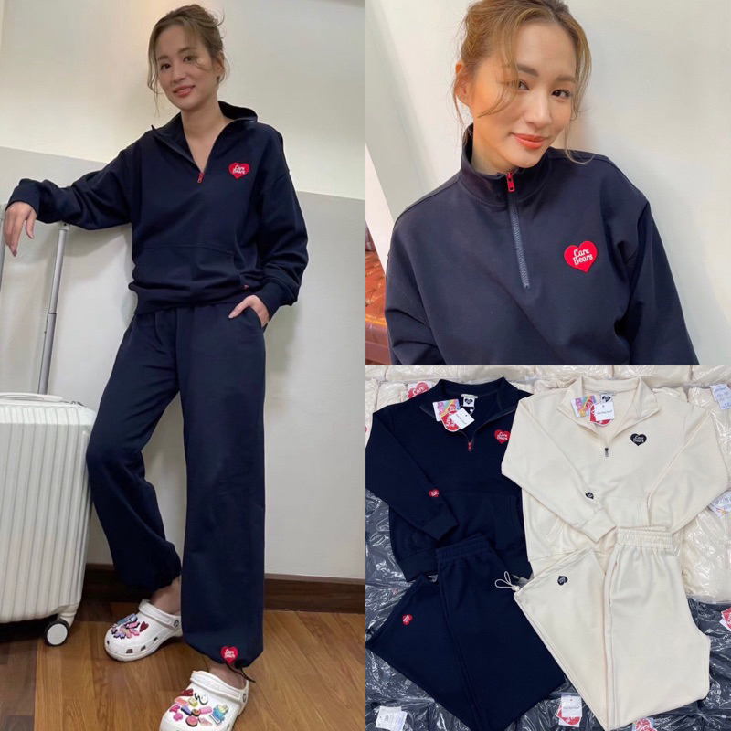 พร้อมส่ง Carebearsรุ่นใหม่ล่าสุด ชุดเซ็ทสปอร์ต สุดคิ้วท์ เสื้อคอปกแต่งซิปหน้า ดีเทลปักลายหัวใจ