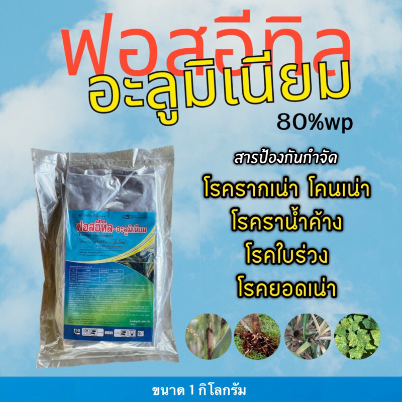 ฟอสอีทิล อะลูมิเนียม 80% ป้องกันและกำจัดโรครากเน่า โคนเน่า ราน้ำค้าง -1 กิโลกรัม