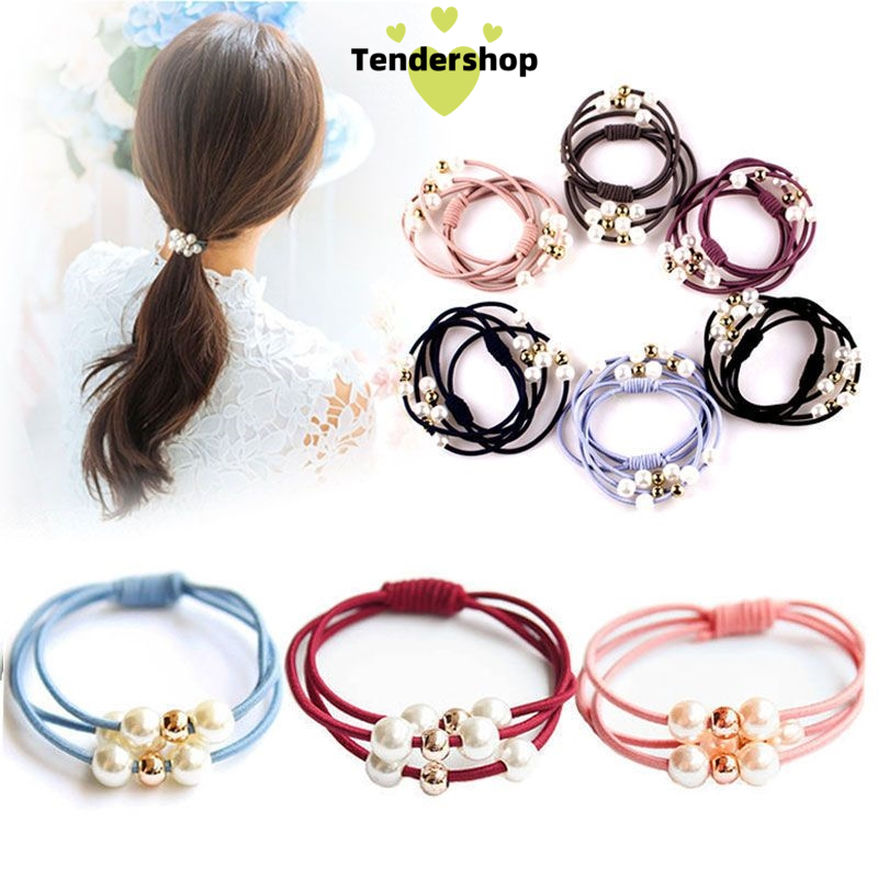 1 บาท ส่งจากไทย ยางรัดผม มุก ความยืดหยุ่นสูง เลือกสีได้เข้ากับทุกการแต่งกาย สไตล์เกาหลี นักเรียน สำหรับผู้หญิง-Tender sh