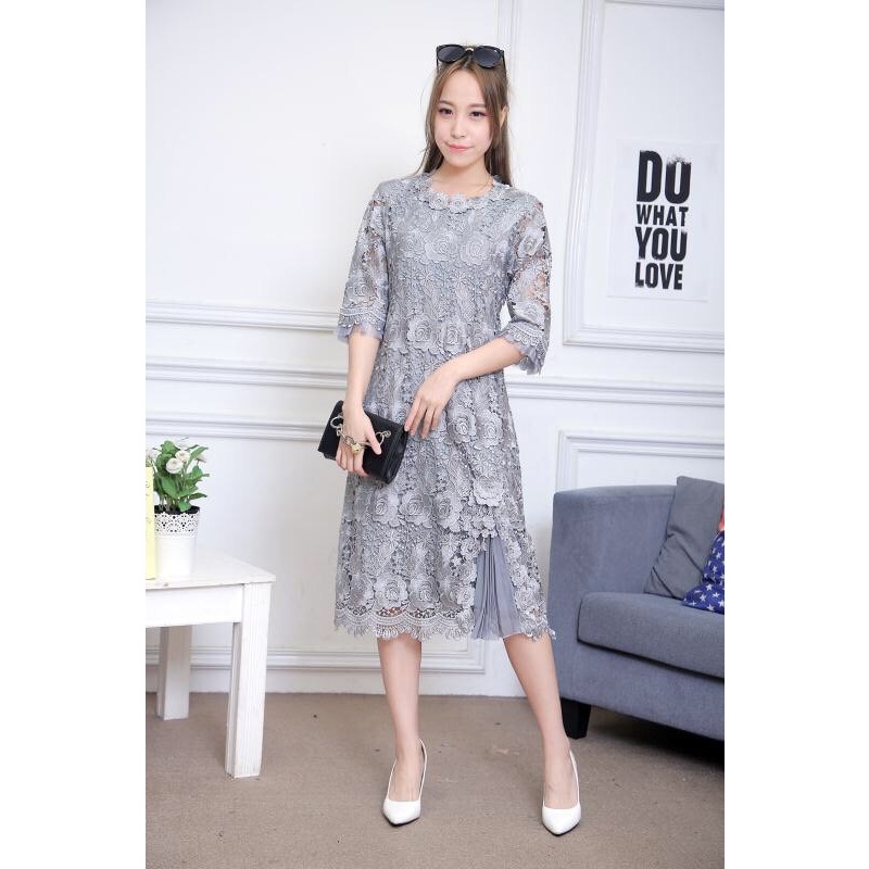 FONชุดเดรสลูกไม้ใส่ออกงาน ทรงยาว มีรอบอก38-40-42-44-46นิ้ว#B9889 - รูปที่ 4