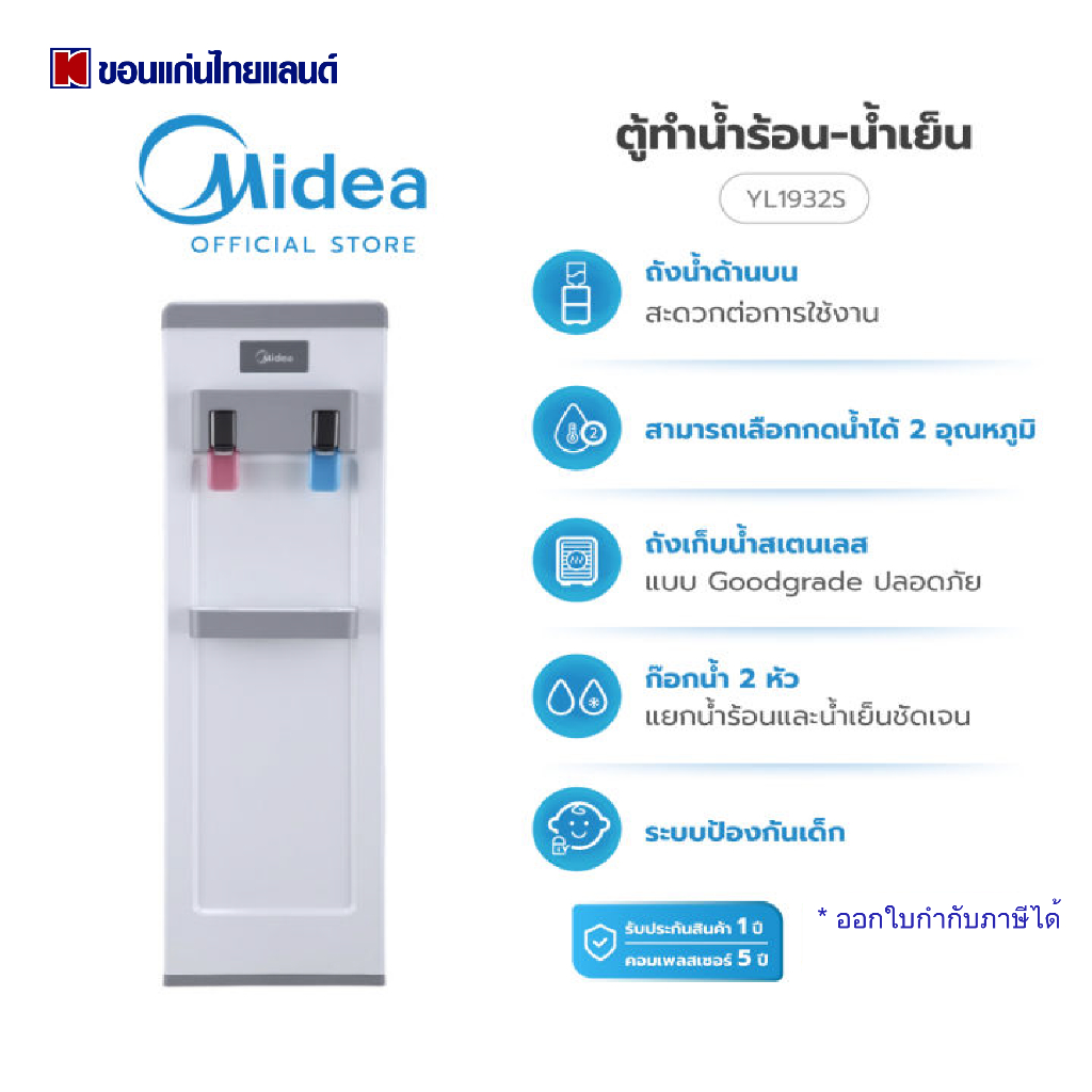 เครื่องกดน้ำร้อน-น้ำเย็น MIDEA YL1932S (ไม่แถมถังน้ำ)