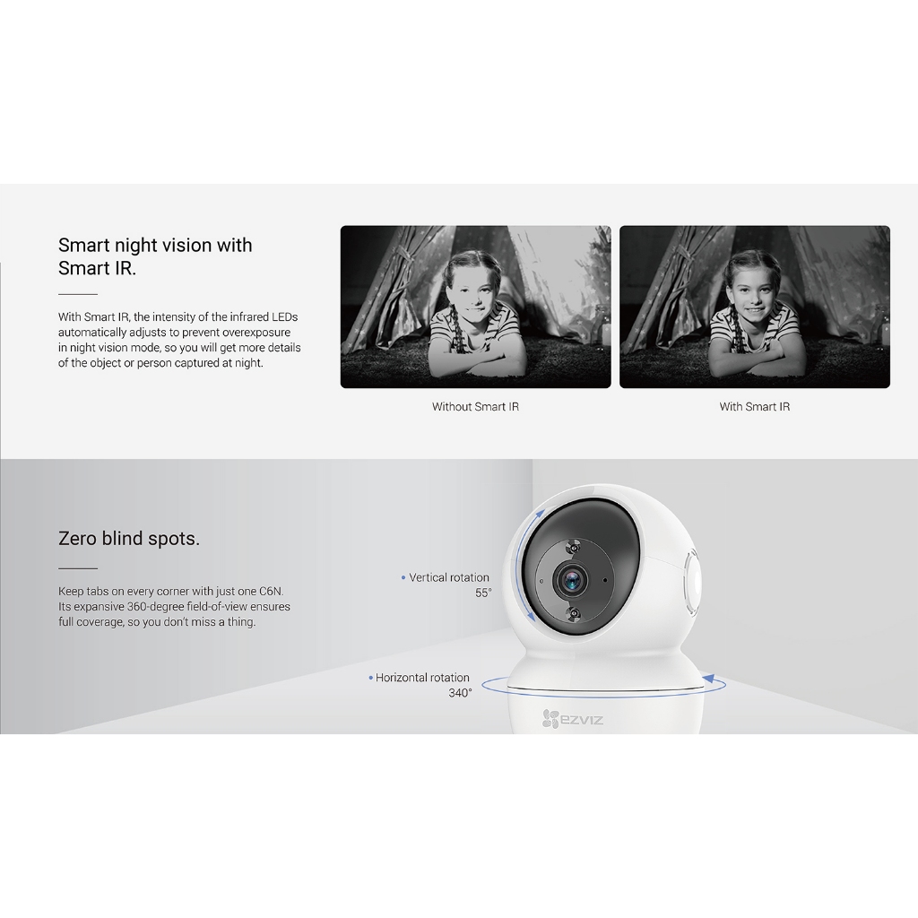 EZVIZ C6N กล้องวงจรปิดระบบ IP WIFI 2MP มีไมค์และลำโพงในตัว, มีช่องใส่ MicroSD Card เลือกสีกล้องขาว-ดำได้