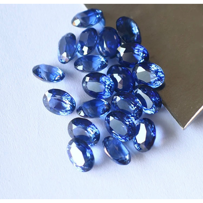 เพชรรัสเซีย CZ ทรงไข่ สีนำ้เงิน ขนาด3x5 - 7x9มิลลิเมตร