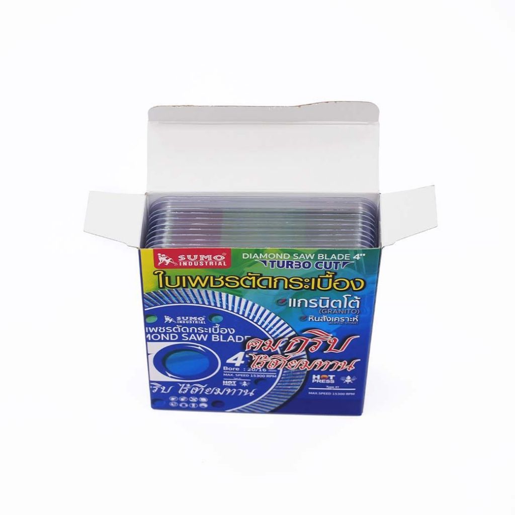 ใบตัดเพชร 4 นิ้ว SUMO ***ยกกล่อง 10 ใบ*** TURBO CUT สีน้ำเงิน /ใบตัดกระเบื้อง/ใบตัดคอนกรีต