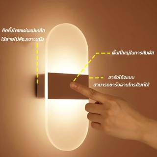 Specialthing โคมไฟ led ไร้สาย แบบสัมผัส ปรับระดับได้ 3ระดับ โคมไฟ โคมไฟกิ่งติดผนังภายใน สไตล์ยูโร โคมไฟติดผนัง wall lamp