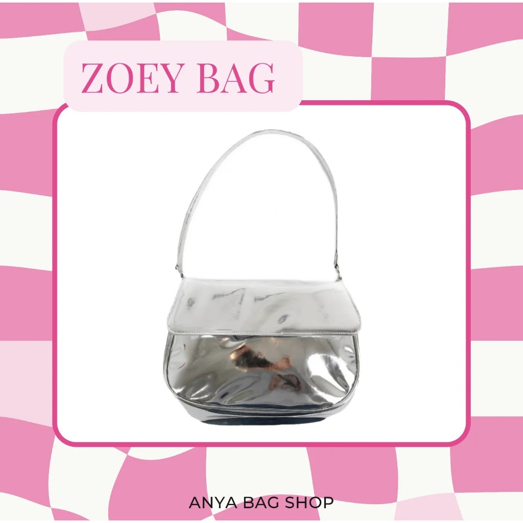 Zoey Bag (ANYA047) กระเป๋าสะพายไหล่สีเงินเมทัลลิค สีเงาสวยมาก