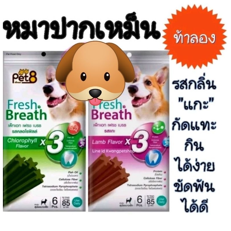 Pet8 ขนมสุนัขขัดฟันลดกลิ่นปากสุนัขเล็กสุนัขใหญ่รสแกะ,รสคลอโรฟิลล์