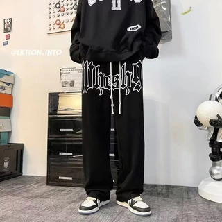 M-5XL กางเกงลำลองผู้ชายสไตล์เกาหลีอินเทรนด์ พิมพ์ลายหนา กางเกงขายาวผ้าฝ้าย