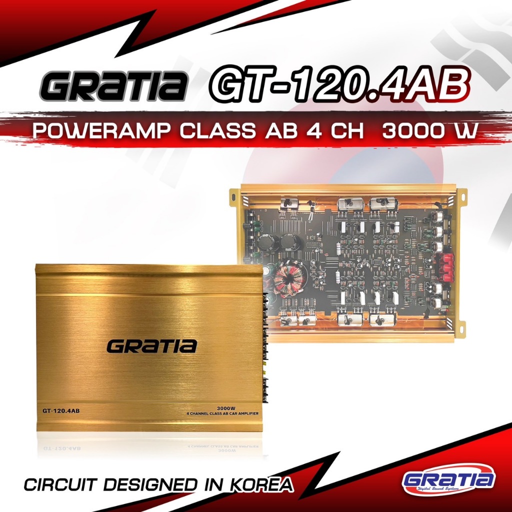 NEW2025 เพาเวอร์ 4CH GRATIA รุ่น GT120.4AB ภาคคลอสในตัว ขับเสียงกลางแหลม กำลังขับ 3000w แรงมากๆ เพาเวอร์รถยนต์ กราเทีย