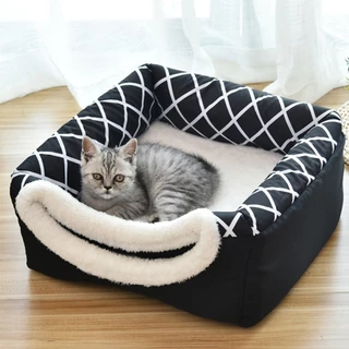 【PMT】ถ้ำแมว บ้านน้องหมา ที่นอนสัตว์เลี้ยง อุ่นกึ่งปิด บ้านแมวพับได้ 2 in 1L/XL (ภายใน 5/8 กก) COD