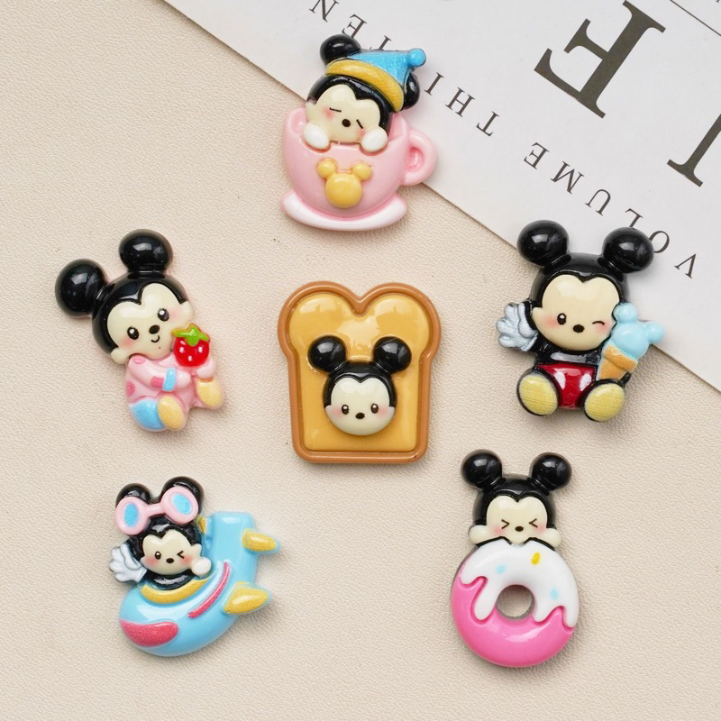 พร้อมส่ง 6 ชิ้น/เซ็ท #016 เรซิ่น มิกกี้เมาส์ Mickey Mouse การ์ตูนเคลือบเงา ตกแต่ง diy ติดหลังโทรศัพท์ กิ๊บติดผม งานDIY