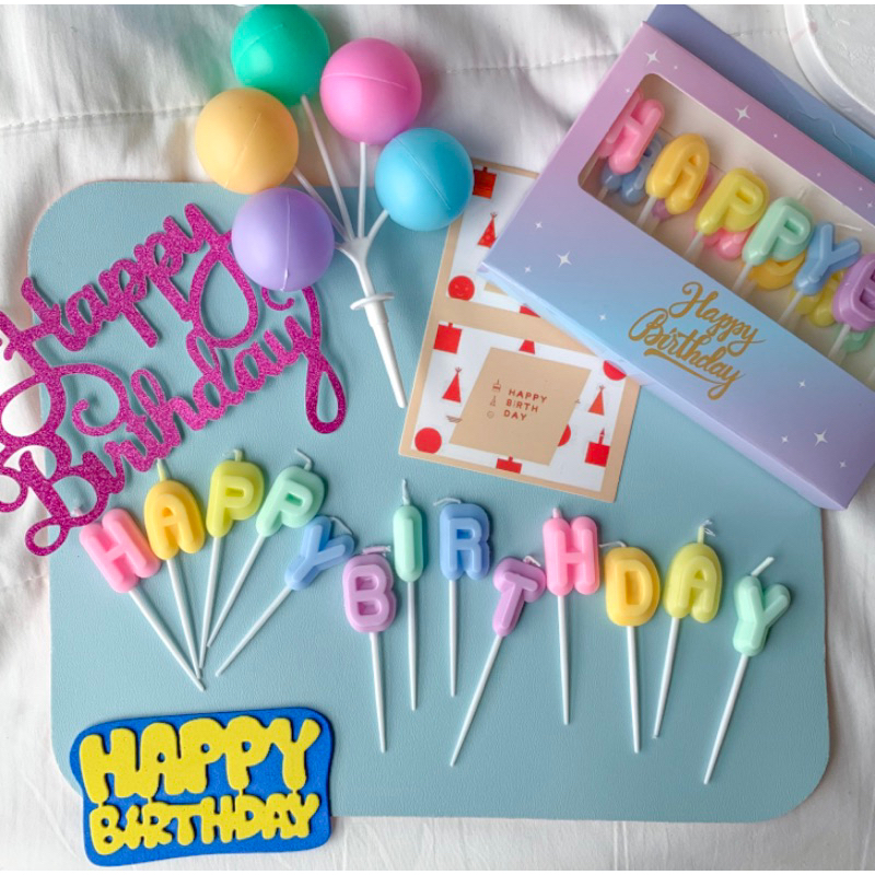118 <พร้อมส่งในไทย > เทียน Happy birthday เทียนวันเกิดพาสเทล