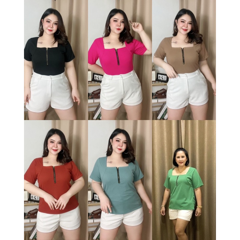 เสื้อยืดแฟชั่นสาวอวบ รุ่นแขนสั้นคอสี่เหลี่ยม เป็นผ้าร่องยืดเนื้อดี ไซด์ xl-2xl ใส่ได้ค่ะ