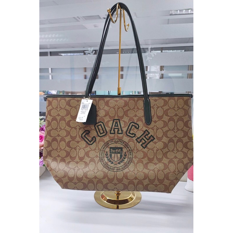 กระเป๋า Tote ขอบเขียว รุ่น limited COACH CB869 CITY TOTE