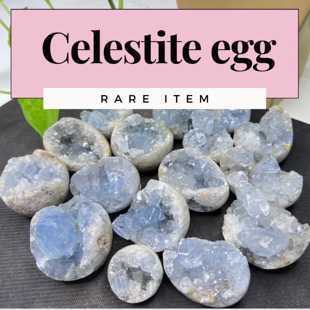 (กรัมละ5บาท)เซเลสไทต์ทรงไข่ 100-200g (Celestite Egg) หินหายาก หินสะสม หินมงคล