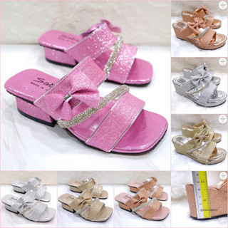 พร้อมส่ง ไซซ์ 25-36 รองเท้าแตะส้นสูงเด็ก รองเท้าสวยงามเด็ก กลิตเตอร์ ประดับโบว์🎀
