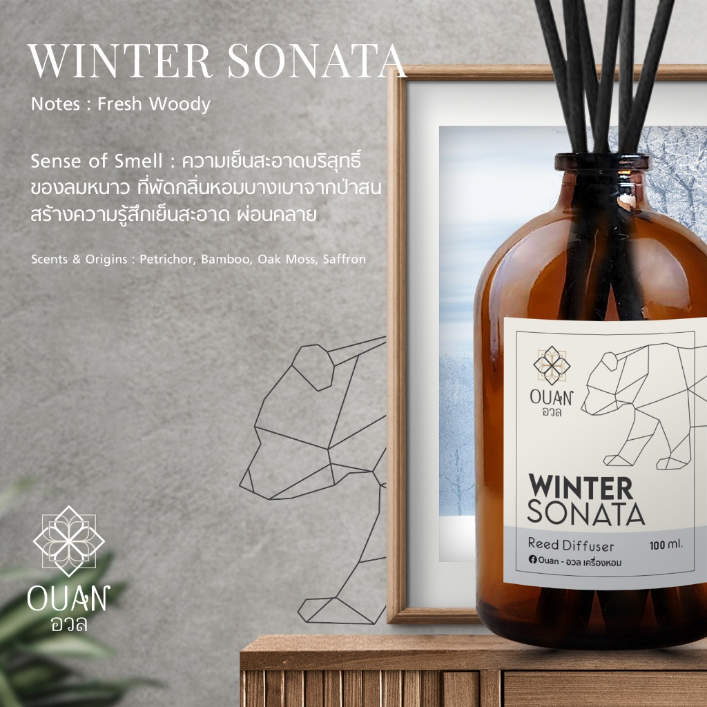 Reed Diffuser (100 ml) กลิ่น Winter Sonata สะอาด สงบ ผ่อนคลาย | อวล | ก้านไม้หอม ก้านไม้หอมปรับอากาศ